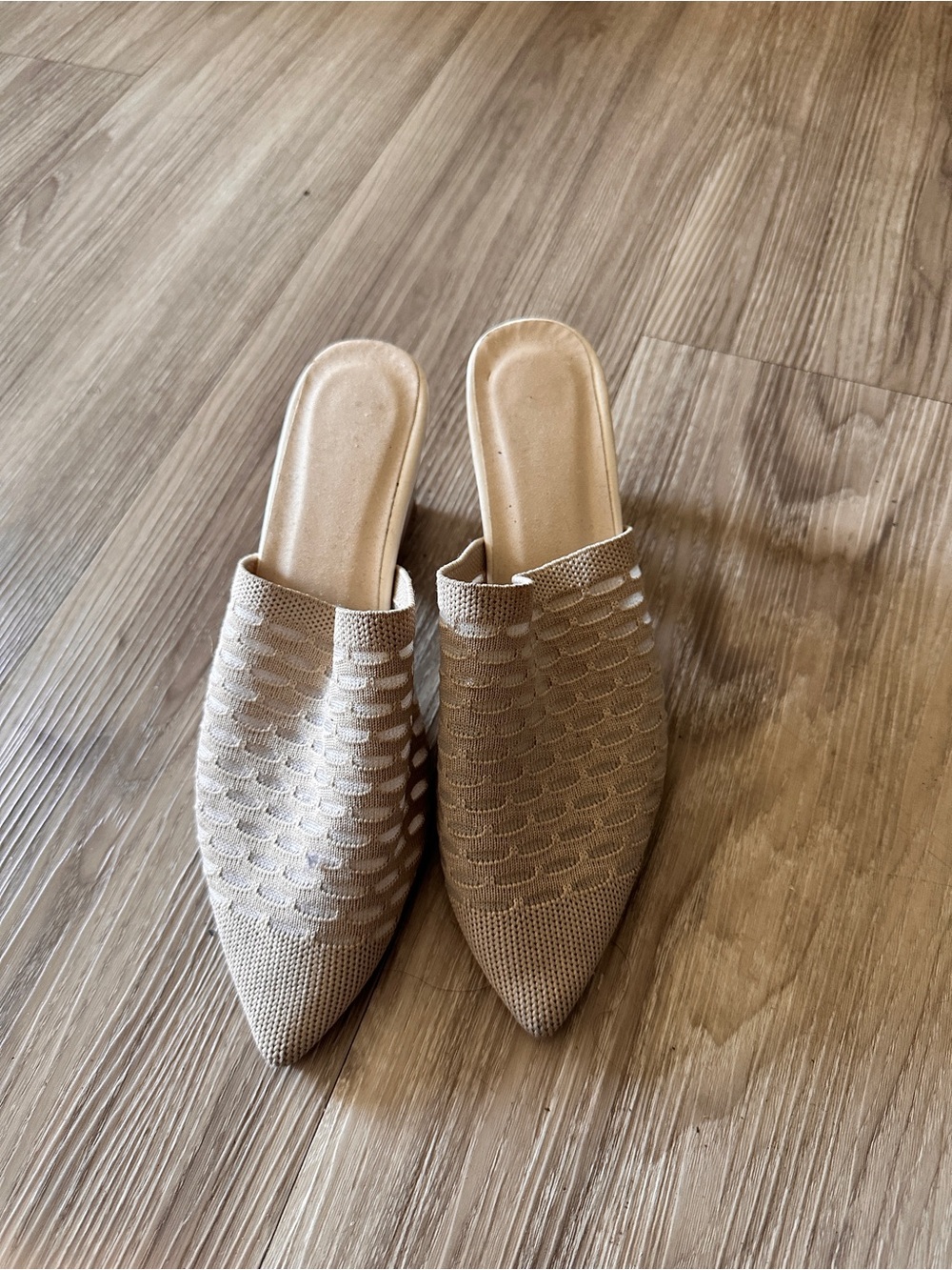 Pointed-Toe Knit Mules in Beige - Women